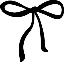 Whimsical coquette bow silhouette with ribbon. Vintage hand drawn sketch illustration created as a vector element.