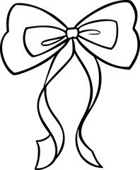 Vintage bow ribbon silhouette with sketch style lines. Hand drawn coquette illustration created as a vector.