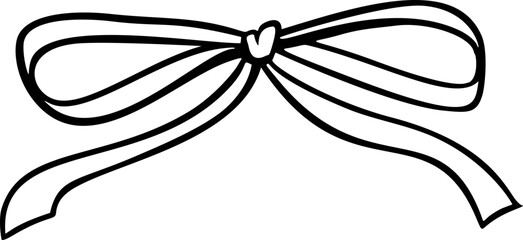 Coquette bow silhouette with ribbon and sketch strokes. Hand drawn vintage illustration made as a vector icon.