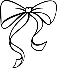 Bow silhouette with ribbon strokes in whimsical coquette style. Vintage hand drawn sketch illustration for vector graphics.