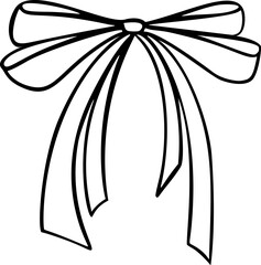 Whimsical coquette bow silhouette with ribbon strokes. Vintage hand drawn sketch illustration created as a vector icon.