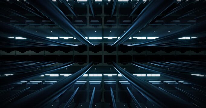 Internet router ports with connected cables and continuous LED blinking. Perfect Loop.