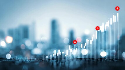Abstract financial growth chart with modern cityscape background - Powered by Adobe
