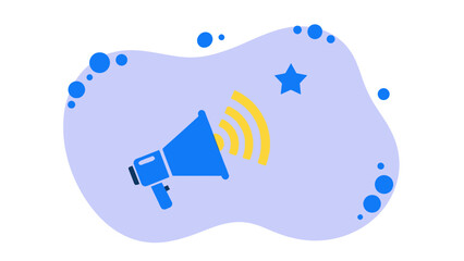Megaphone illustration with sound waves and star on abstract background