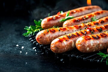 Grilled bratwurst sizzling on the barbecue during a festive celebration of Oktoberfest in Germany