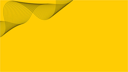 Abstract horizontal wave of thin black lines on bright yellow background with copy space