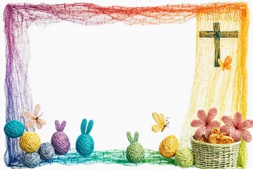 Colorful puppet string frame decorated with playful elements for creative projects and crafts