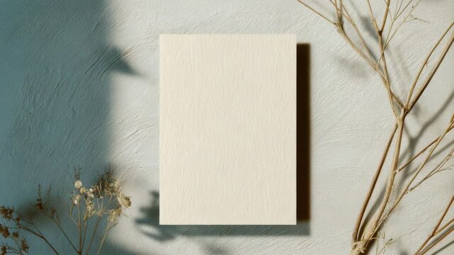 Blank textured paper on rustic background with dried flowers