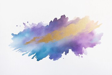 Watercolor splash resembling galaxy with gradient tones of purple, blue, and gold shimmer