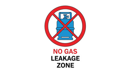 Prohibition sign illustrating a blue gas cylinder crossed out by a red circle indicating a strict no gas leakage zone safety warning notice.