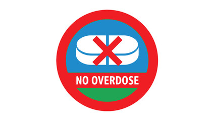 Graphic icon clearly illustrating a prohibition against taking too many pills or engaging in dangerous medication consumption behavior to prevent serious incidents