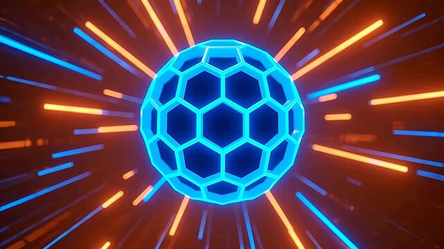 GlowingBlueHexagonalSpherewithRadiatingLights