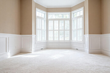 Obraz premium Empty Bright Corner Room with Bay Windows