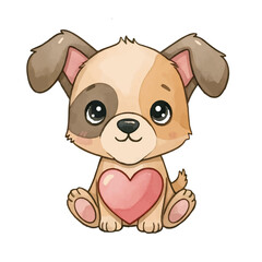 Obraz premium Cute cartoon puppy with heart surrounded by love and teddy bear elements