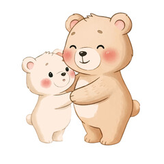 Obraz premium A cute brown teddy bear sitting with a heart and smiling sweetly like a childhood toy illustration