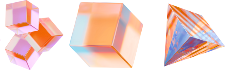 Render Realistic Holographic Geometric Shape  holographic sparkle star set. Stock  set of crystal light holographic glass cube render icons. Abstract geometric transparent block shapes with hologram