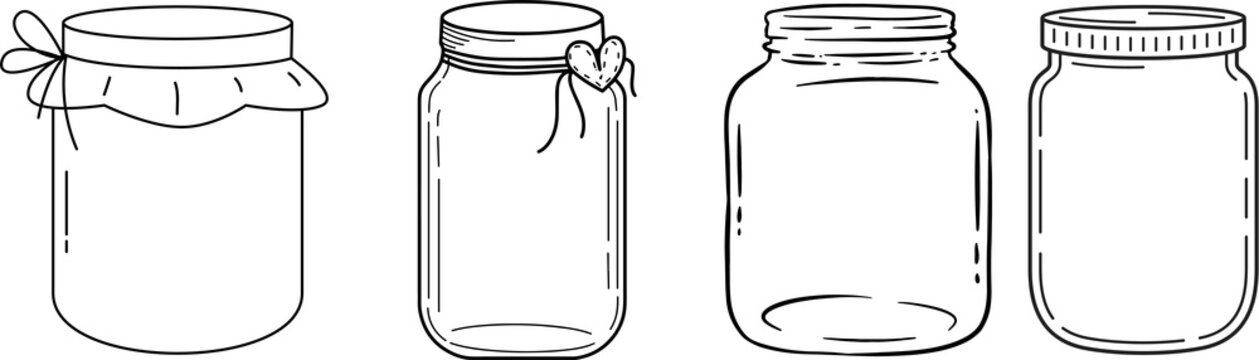 Jar outline label Set Pngs jam jar outline illustration with  label in simple line style for food packaging and homemade preserve design  Jars set stock illustration featuring a collection PNG