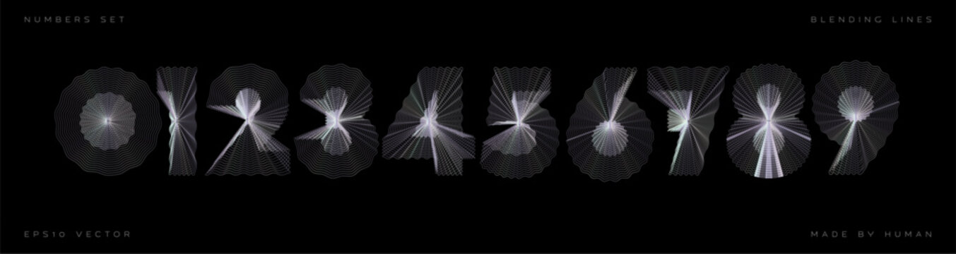 3D Geometric Number Letter Set Font Alphabet Holographic Numeric Digits. Abstract Digital Typography, Linear Blend Numeral for Sport Anniversary Birthday Wedding Game Clock Symbols. Vector Typeface