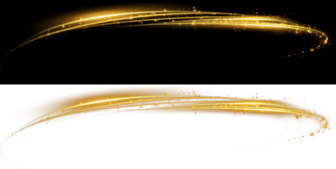 Light Glow Wave Golden light wave, glowing particles, light line, magic light, isolated on dark background. golden star Gold shine wave spark light dust particles background black design texture PNG
