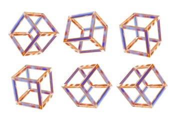 Render Realistic Holographic Geometric Shape holographic sparkle star set. Stock set of crystal light holographic glass cube render icons. Abstract geometric transparent block shapes with hologram