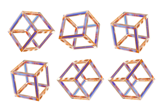 Render Realistic Holographic Geometric Shape  holographic sparkle star set. Stock  set of crystal light holographic glass cube render icons. Abstract geometric transparent block shapes with hologram - Powered by Adobe