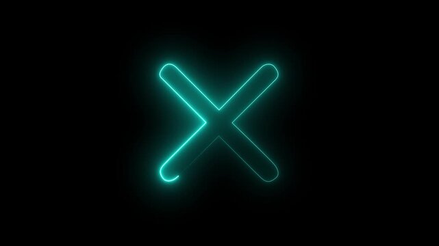 Neon cyan color cross icon for error loading animation. on dark background.