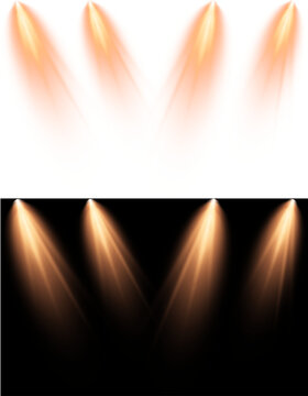 Bright Orange Spotlights Scene Stage lighting with bright yellow spotlights shining down creating a dramatic effect for concerts and theatrical performances use on transparent background PNG