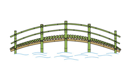 Fototapeta premium Elegant traditional arched bamboo bridge vector illustration, a serene design spanning over water, ideal for tranquil nature-themed projects with a clean and peaceful aesthetic