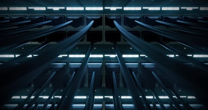 Wired network connection with ethernet cables and router indicator LEDs. Perfect Loop.