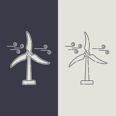 Silhouette illustration of wind turbines with two different styles. Environmentally friendly technology. Vector illustration.
