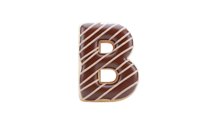 Donut shaped letter B with chocolate frosting and cream drizzle