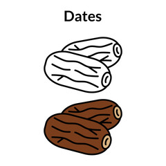 Illustration of dates in two different styles. fruit. Vector illustration.