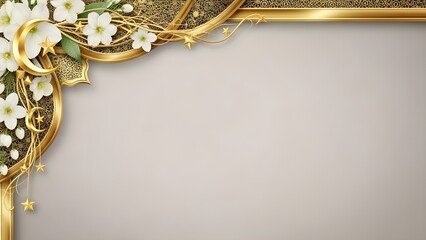 Elegant Ramadan Eid Background with Gold Crescent Moon and Flowers