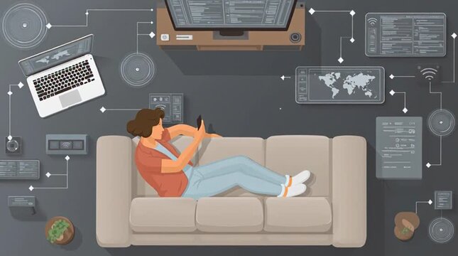 Person using smartphone connected to smart home system technology