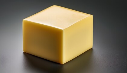 Fototapeta premium a single pale yellow cubic block of cheese exhibiting subtle glossy texture and highlighting a smooth surface