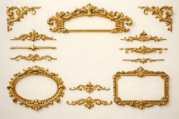 Elegant collection of ornate golden baroque frames and decorative dividers on a cream background.