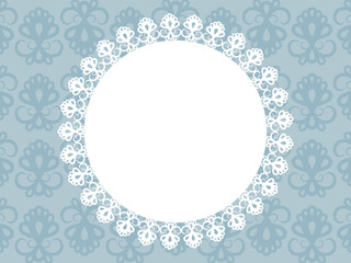 円形のレースフレーム背景　ブルー