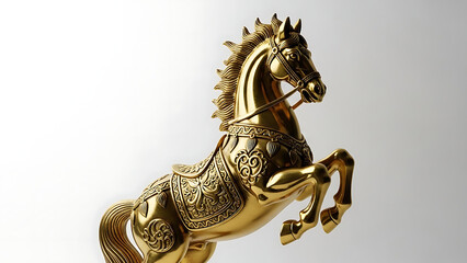 Fototapeta premium Majestic golden horse sculpture captures elegance and strength, a symbol of power and luxury art