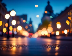 bokeh blurred urban abstract background glare on the street background evening city
