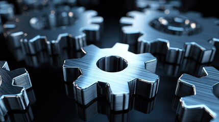 An abstract background of interlocking metallic mechanical gears, symbolizing business optimization.
