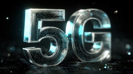 Futuristic chrome letters spell 5G, shimmering on a dark backdrop