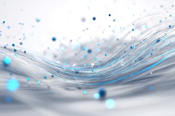 Futuristic science visualization: dynamic wave particles on a white backdrop