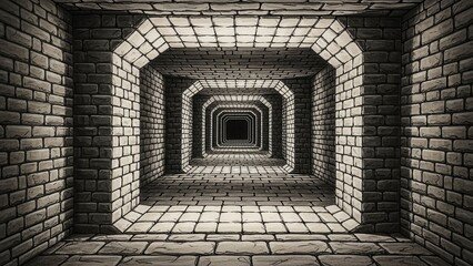 Endless Stone Tunnel with Octagonal Architecture and Dramatic Lighting