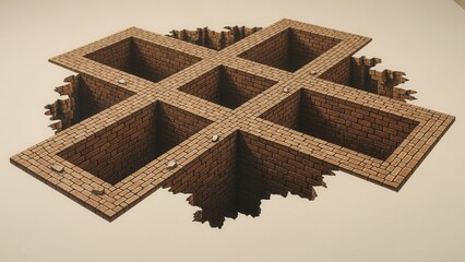 Fototapeta premium Optical Illusion 3D Floor Painting of Geometric Brick Wells