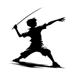 Black and White Vector Angry Boy Throwing Stick