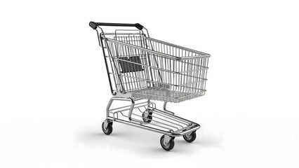 Empty metal shopping cart a common retail equipment for groceries and merchandise isolated on a clean white background