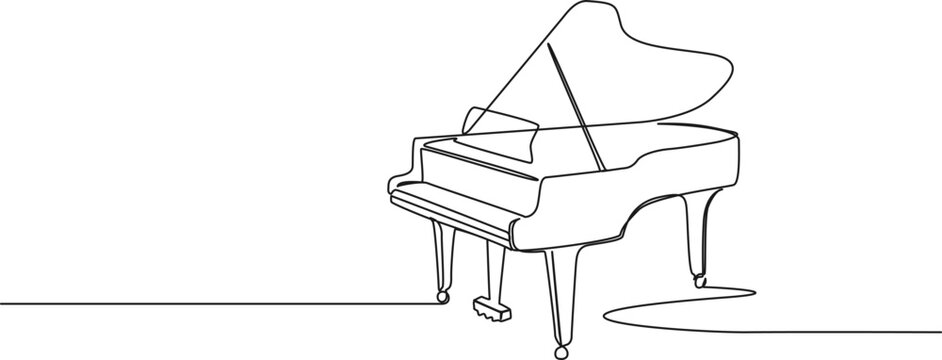 continuous line drawing of grand piano, line art vector illustration