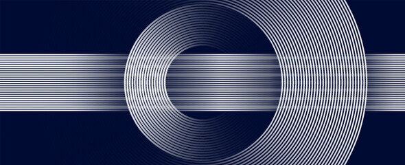 Abstract white glowing geometric lines on dark blue background. Modern shiny blue circle lines pattern. Futuristic technology concept.