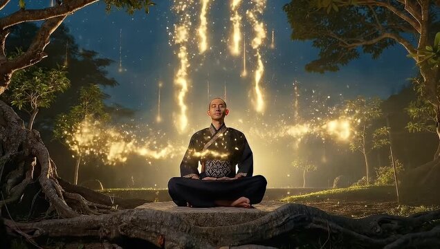 A Meditative Journey: Serene Enlightenment and Spiritual Energy Flow in Nature's Embrace