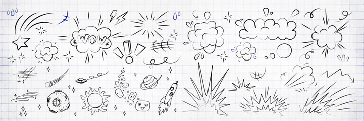 Cartoon line effects icon set. Manga speed elements, movement, burst, sketched motion © artemstepanov